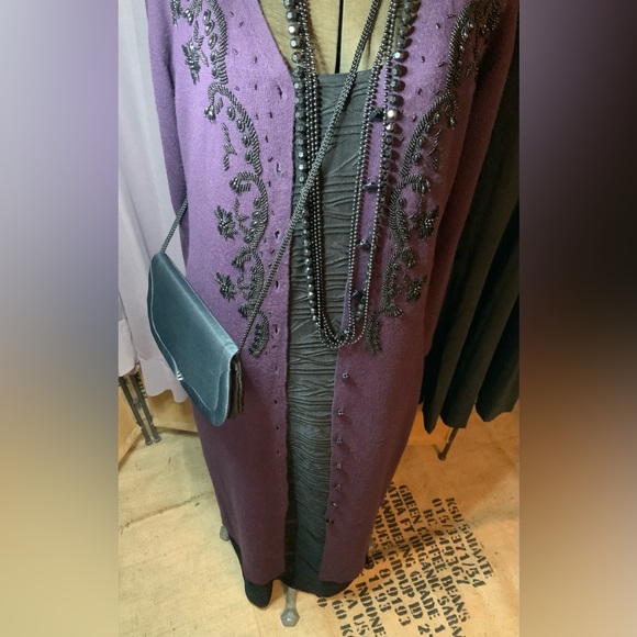 Vintage Carol Little Beaded Royal Purple Sweater Maxi Dress Duster Ladies size M - Picture 16 of 16